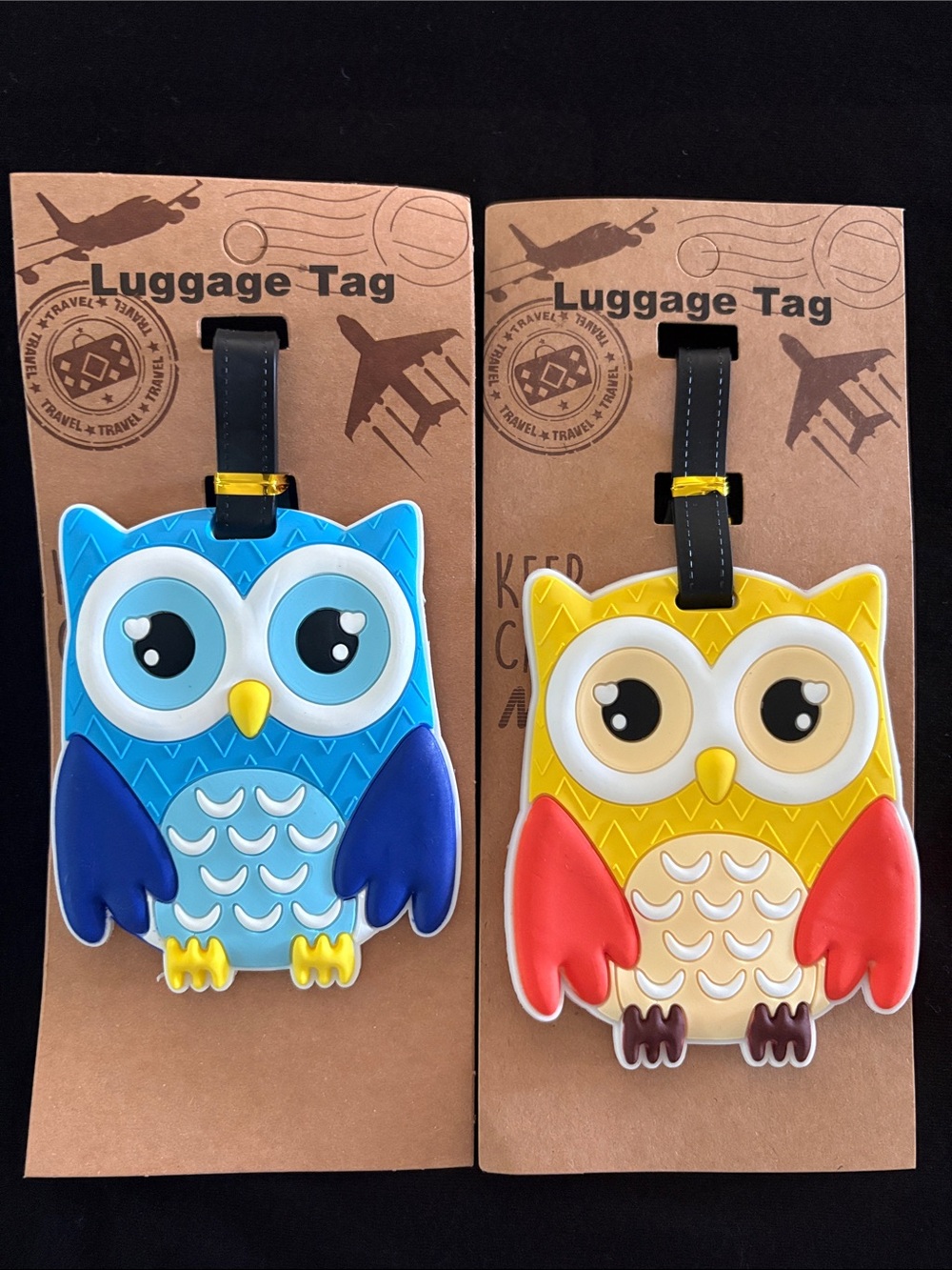 Cute Owl Luggage Tags - Blue & Yellow Set